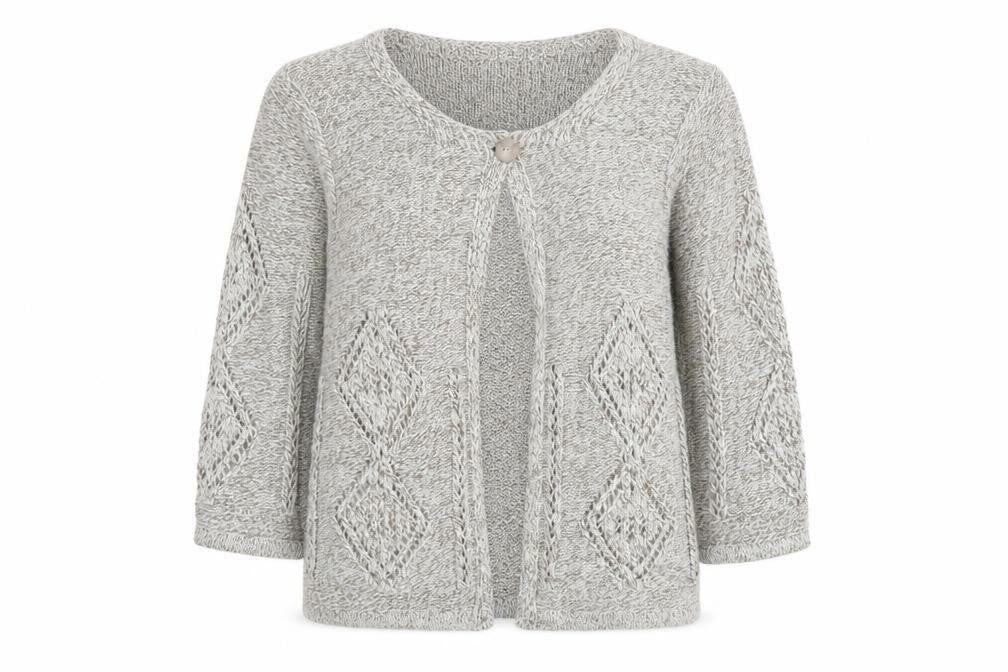 EWM Womens Beige Round Neck Acrylic Cardigan Jumper Size S