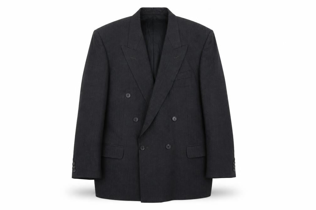 Front view of Marks & Spencer men’s blue polyester jacket suit jacket, size L, regular