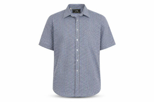 JB London Mens Blue Plaid Polyester Button-Up Size 15.5 Collared Button