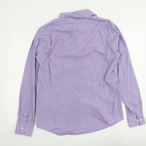 Calvin Klein Mens Purple Striped Cotton Button-Up Size 16 Collared Button