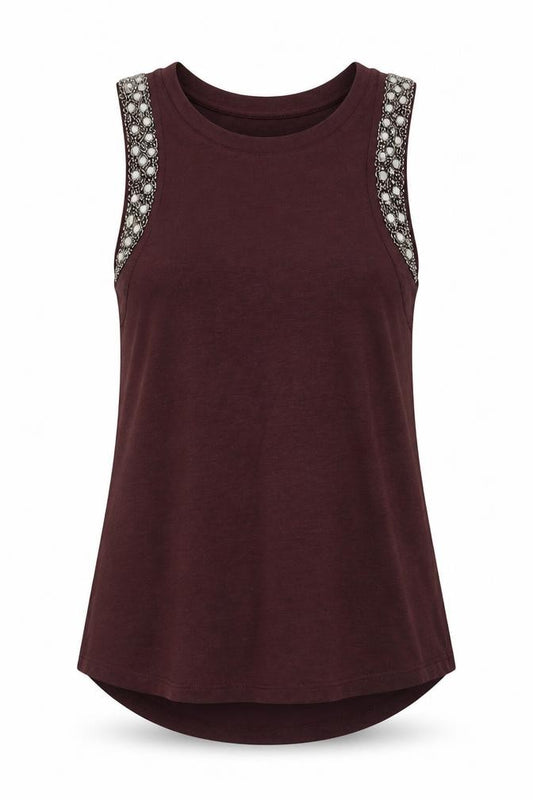 Front view of A&G women’s red polyester basic tank, size M, round neck