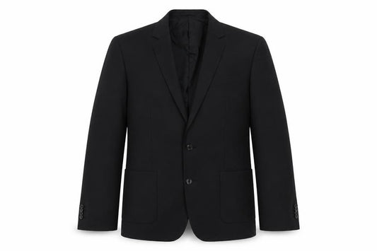 Front view of Kiomi men’s black polyester jacket suit jacket, size L, regular