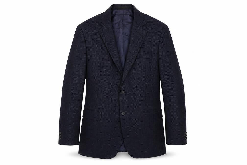 Front view of Marks & Spencer men’s blue wool jacket suit jacket, size L, regular
