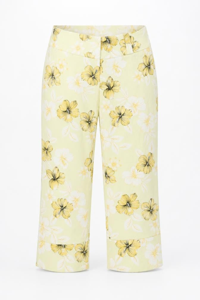 Miss Poem Womens Yellow Floral Cotton Cropped Trousers Size M L22 in Regular Zip