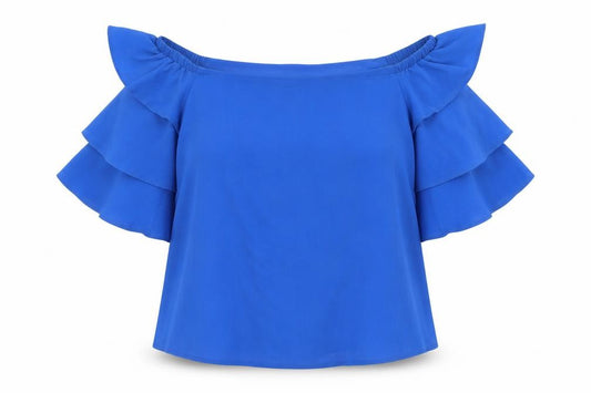 Front view of New Look women’s blue polyester basic blouse, size UK 12, boat neck