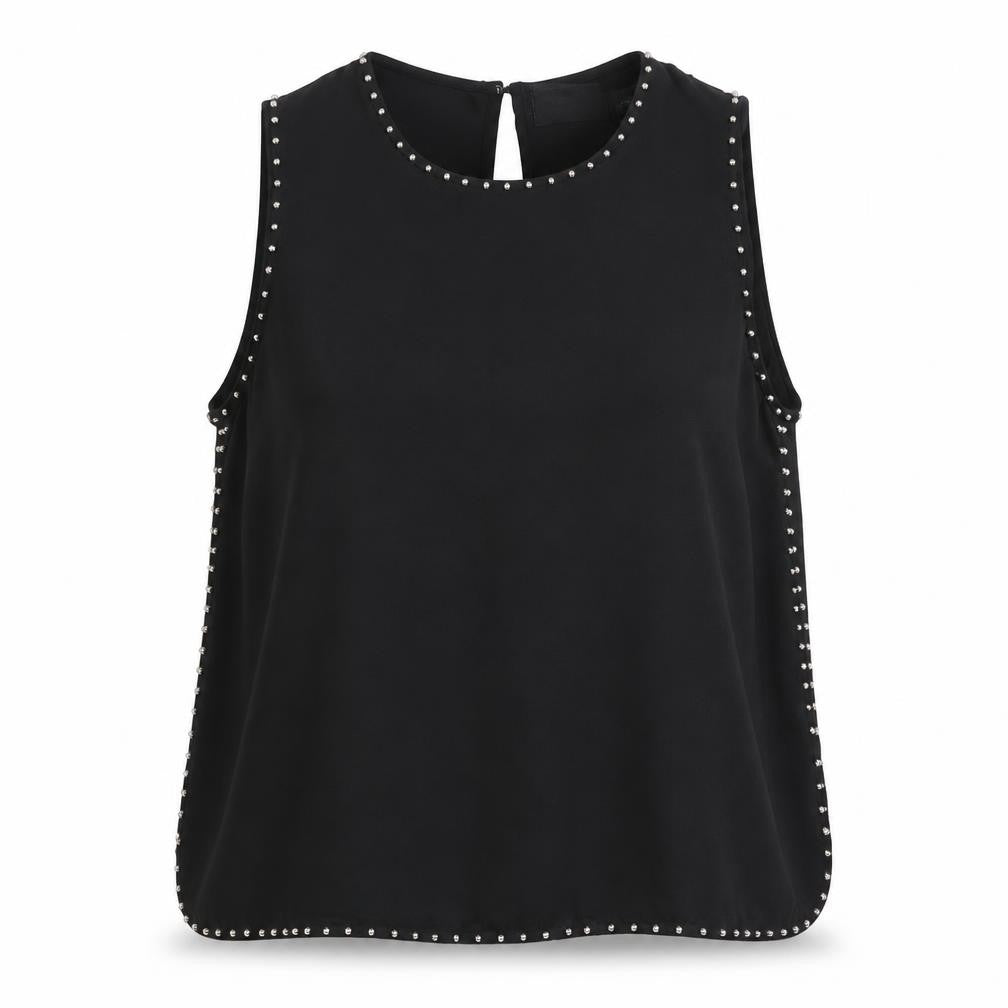 Front view of H&M women’s black polyester basic blouse, size UK 12, round neck