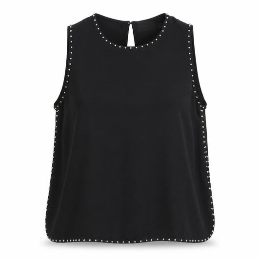 Front view of H&M women’s black polyester basic blouse, size UK 12, round neck