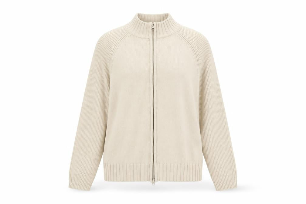 Bonmarché Womens Beige Round Neck Cotton Full Zip Jumper Size XL