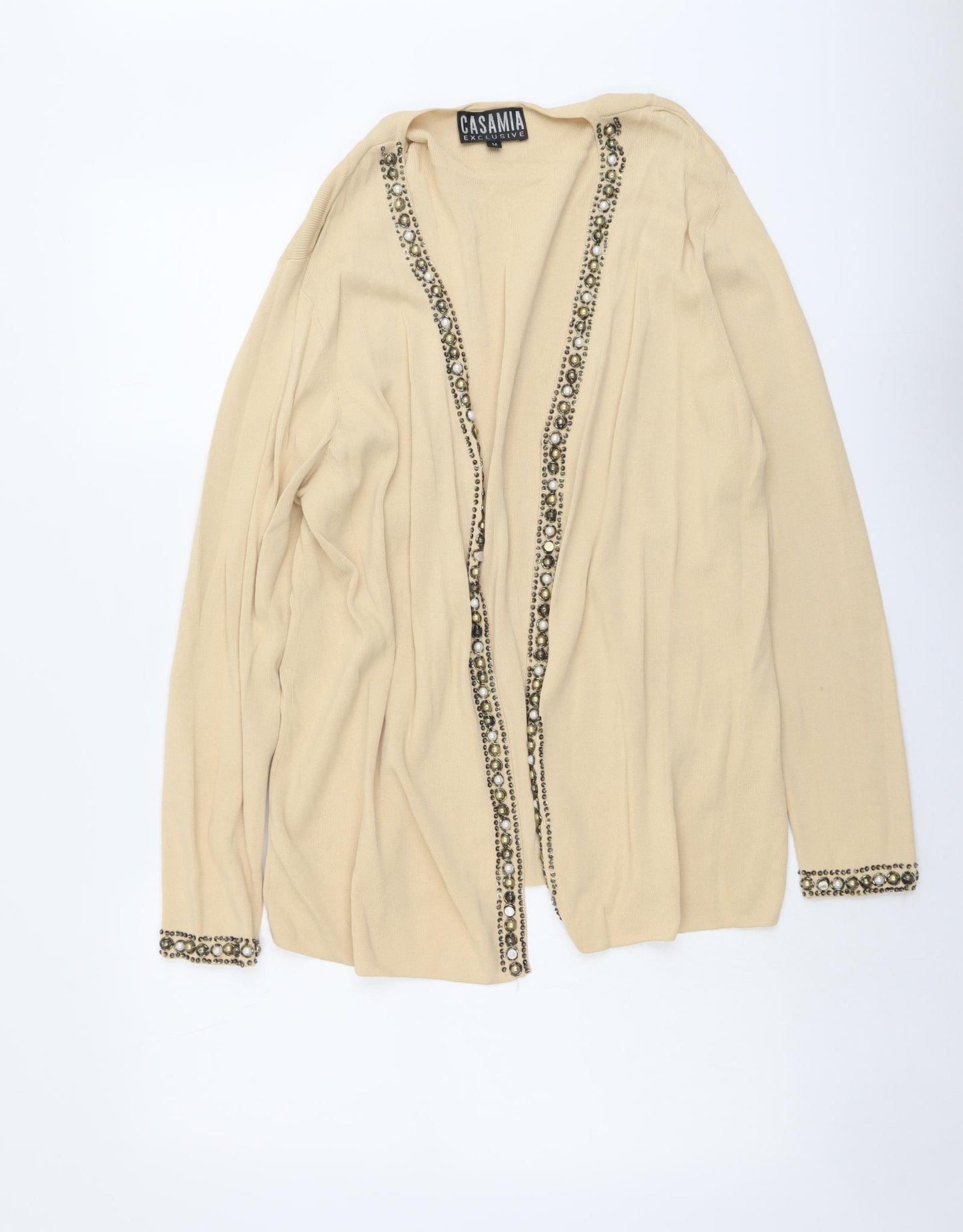 Casamia Womens Beige V-Neck Viscose Cardigan Jumper Size M