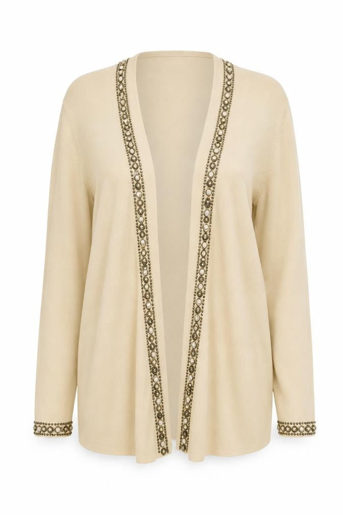 Casamia Womens Beige V-Neck Viscose Cardigan Jumper Size M