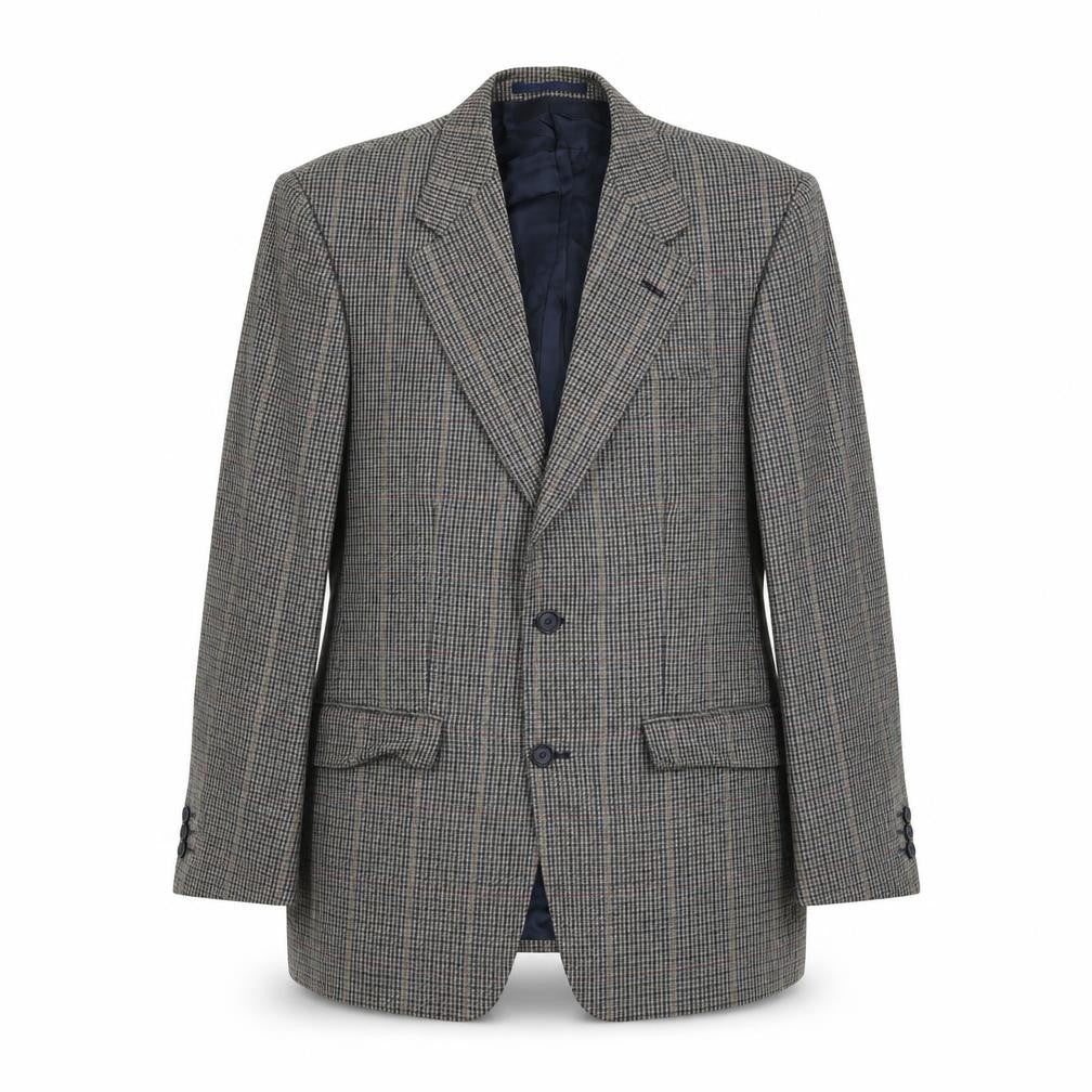 Front view of Westbrook men’s grey plaid wool jacket suit jacket, size M, regular