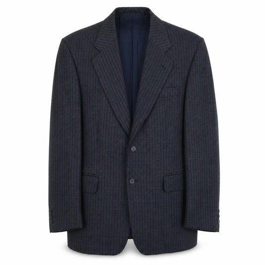 Front view of Lee Greenwood men’s blue geometric wool jacket suit jacket, size M, regular