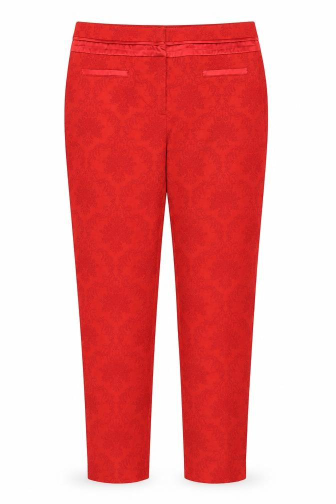 Definitions Womens Red Geometric Cotton Trousers Size 16 L29 in Regular Zip
