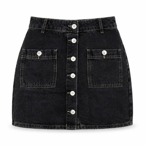 Pull&Bear Womens Grey Cotton Mini Skirt Size S Button