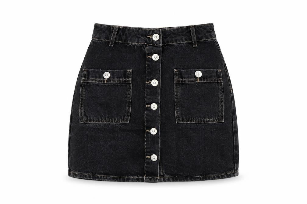 Pull&Bear Womens Grey Cotton Mini Skirt Size S Button