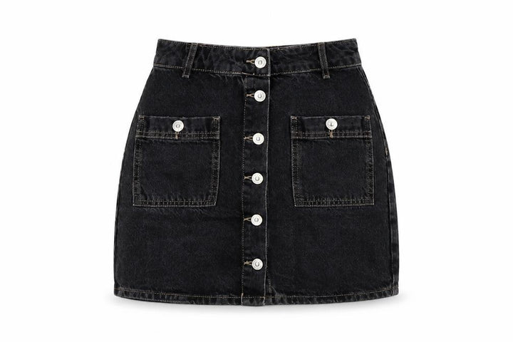 Pull&Bear Womens Grey Cotton Mini Skirt Size S Button