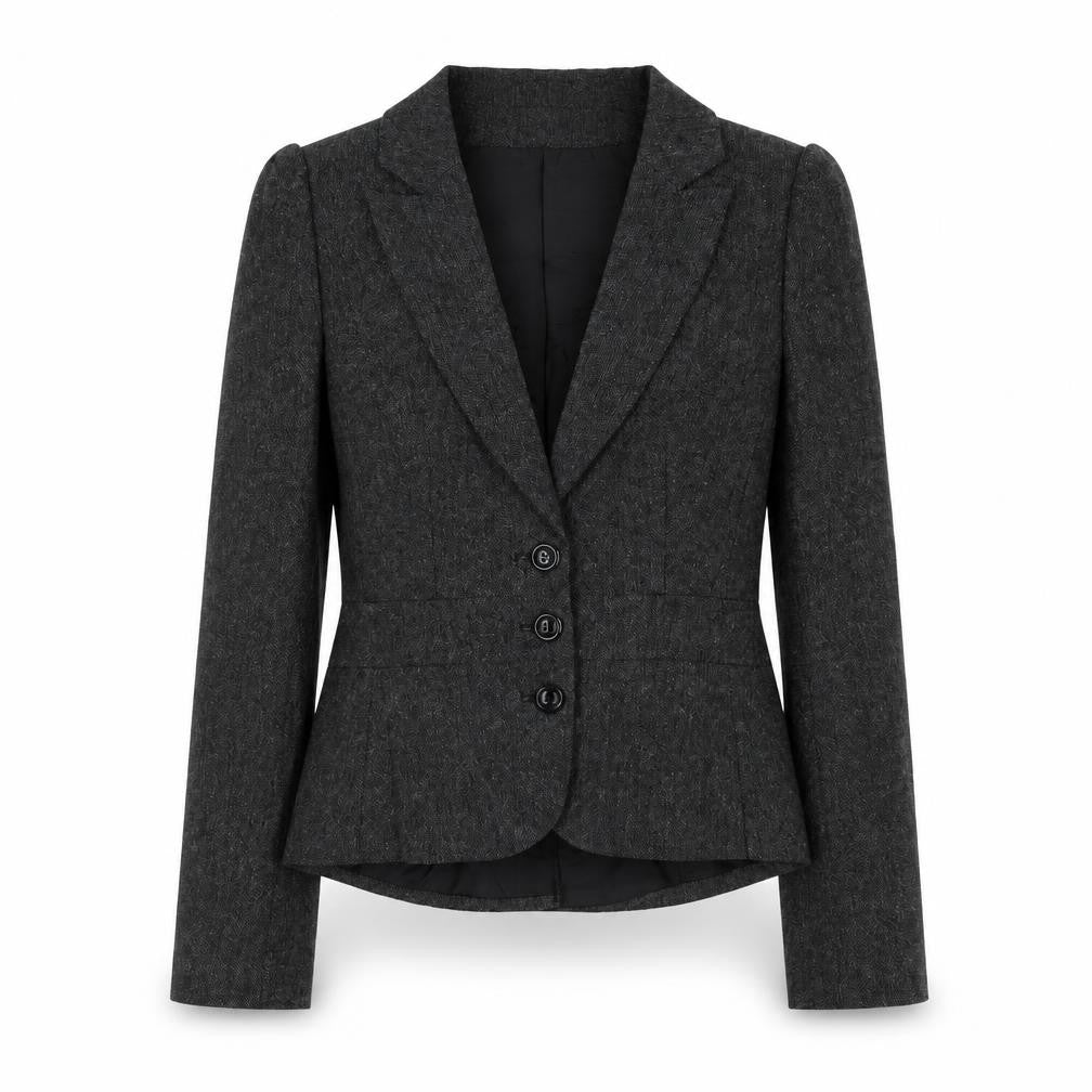 Front view of Kappahl women’s grey polyester jacket blazer, size UK 10