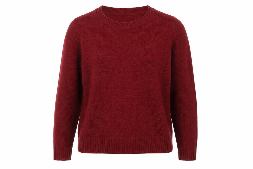 Front view of H&M women’s red round neck acrylic jumper, size L