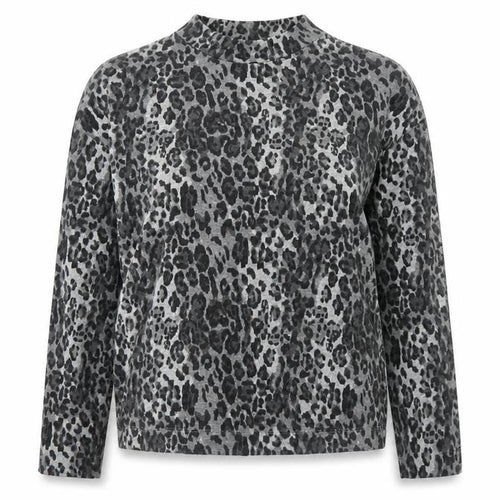 Marks and Spencer Womens Grey Round Neck Animal Print Acrylic Pullover Jumper Size 12 - Leopard Pattern