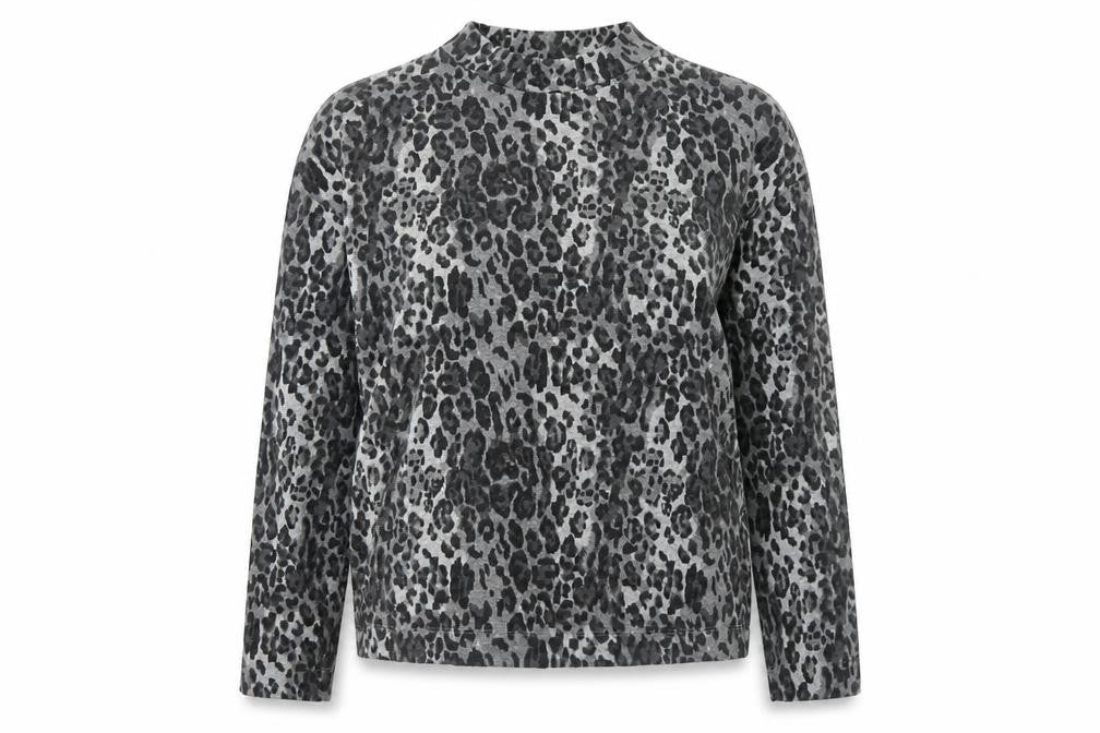 Marks and Spencer Womens Grey Round Neck Animal Print Acrylic Pullover Jumper Size 12 - Leopard Pattern