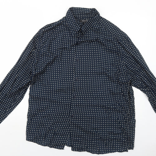 NEXT Mens Blue Geometric Viscose Button-Up Size M Collared Button