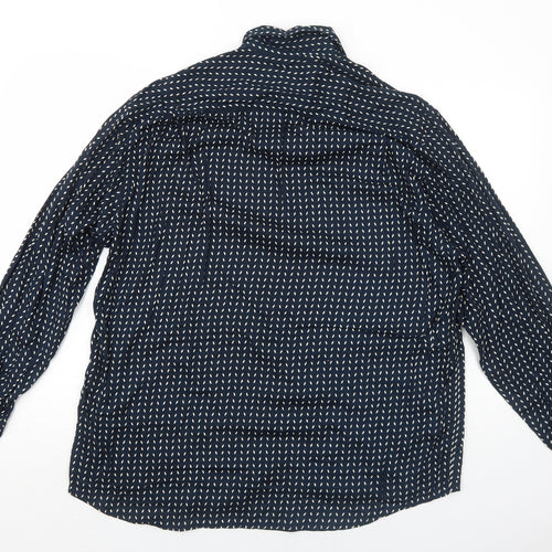 NEXT Mens Blue Geometric Viscose Button-Up Size M Collared Button