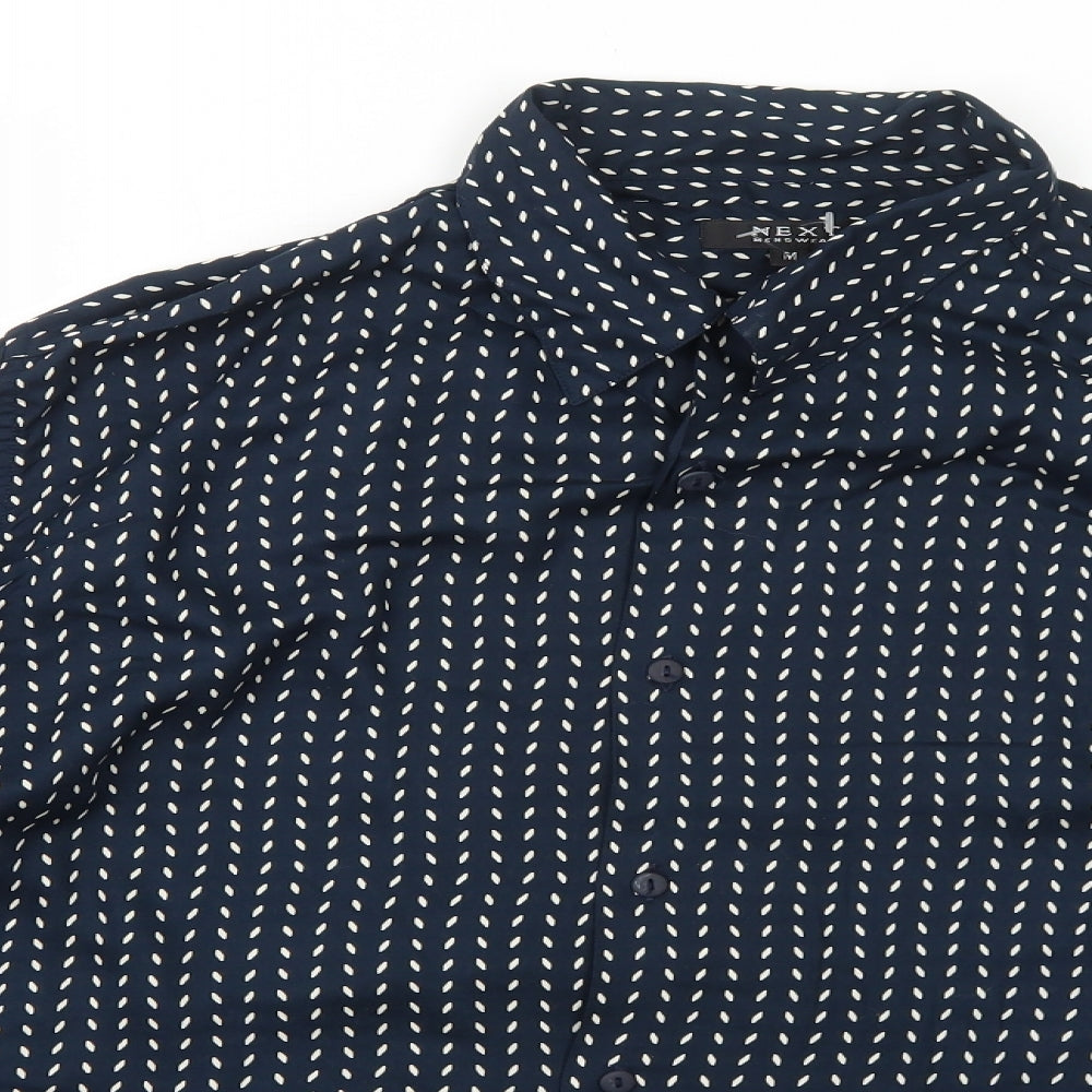 NEXT Mens Blue Geometric Viscose Button-Up Size M Collared Button
