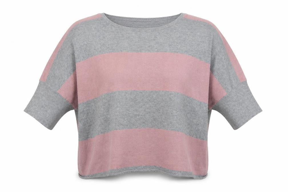 Front view of Just Jeans women’s grey round neck striped cotton jumper, size S