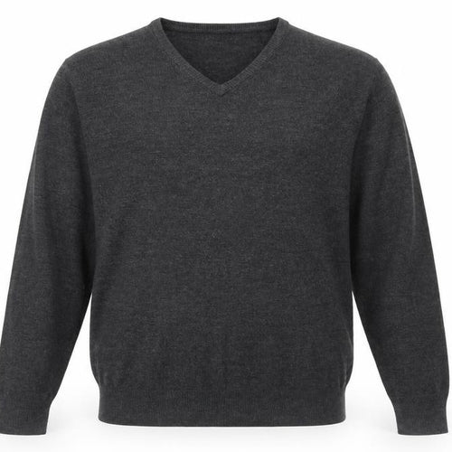 Easy Mens Grey V-Neck Acrylic Pullover Jumper Size L Long Sleeve