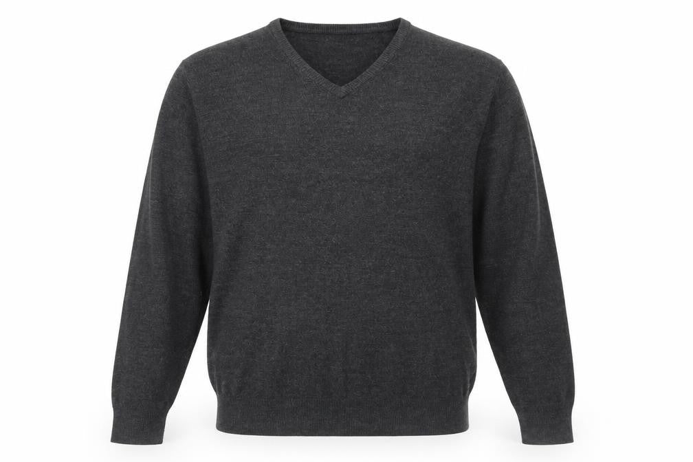 Easy Mens Grey V-Neck Acrylic Pullover Jumper Size L Long Sleeve