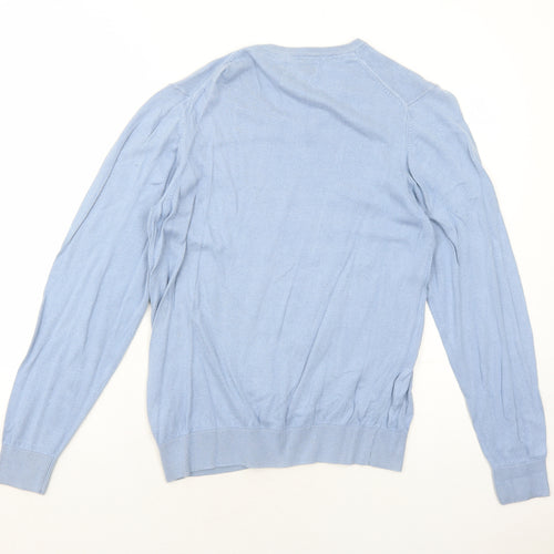 Marks and Spencer Mens Blue V-Neck Cotton Pullover Jumper Size M Long Sleeve