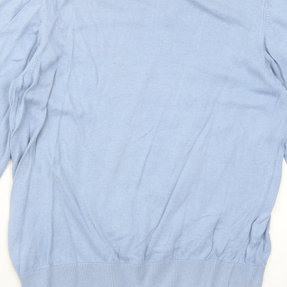 Marks and Spencer Mens Blue V-Neck Cotton Pullover Jumper Size M Long Sleeve