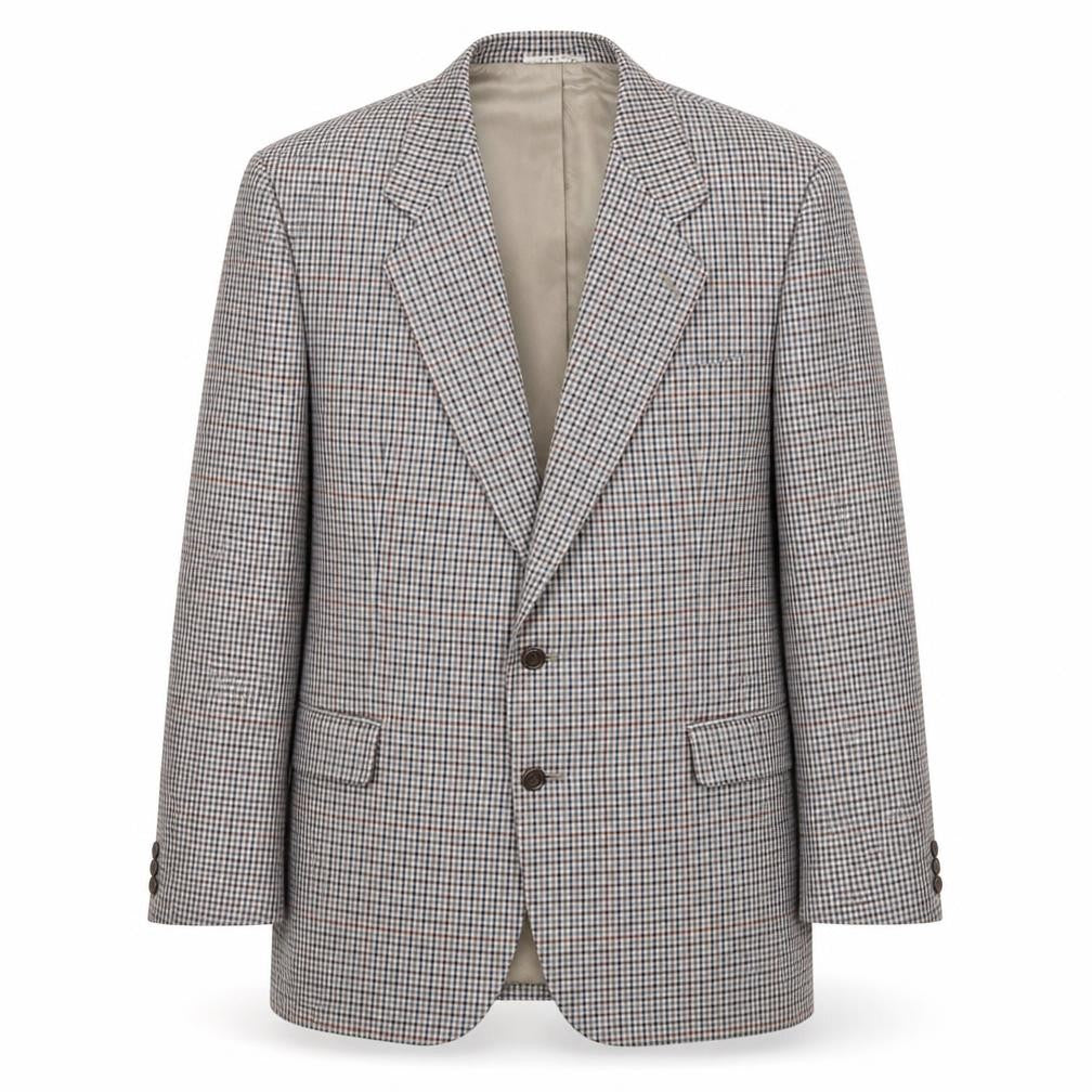 Front view of Berkertex men’s grey geometric wool jacket suit jacket, size 42, regular