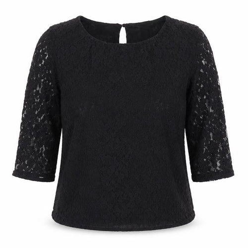 Mango Womens Black Geometric Polyester Basic Blouse Size S Round Neck
