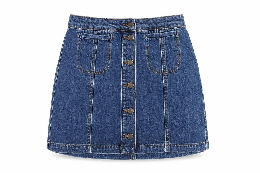 Topshop Womens Blue Cotton A-Line Skirt Size 26 in Button