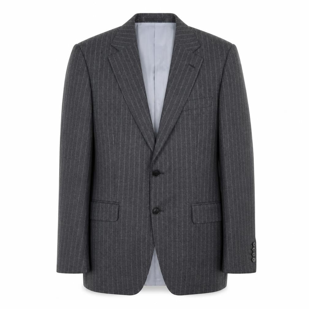Front view of Marks & Spencer men’s grey striped wool jacket suit jacket, size 36, regular