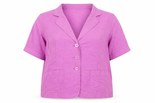Front view of EWM women’s purple jacket blazer, size UK 22, button