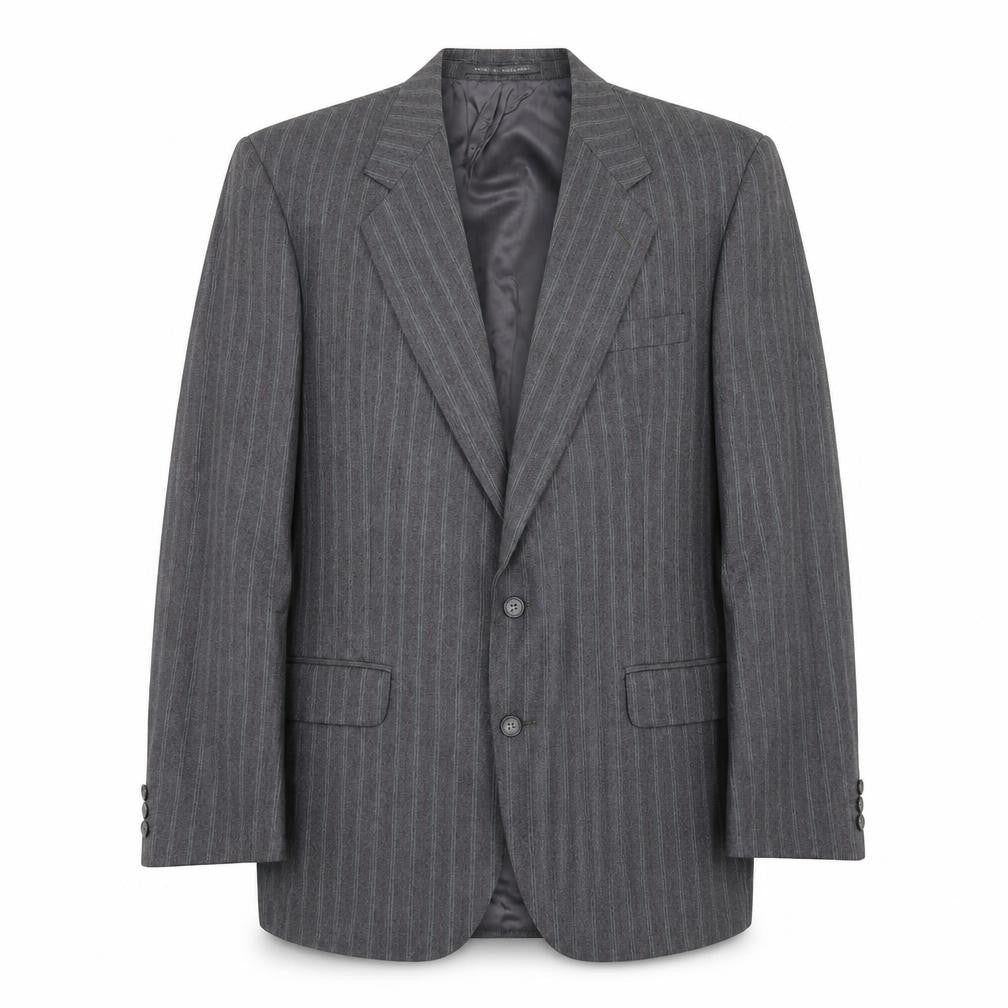 Front view of The Level men’s grey striped wool jacket suit jacket, size 42, regular