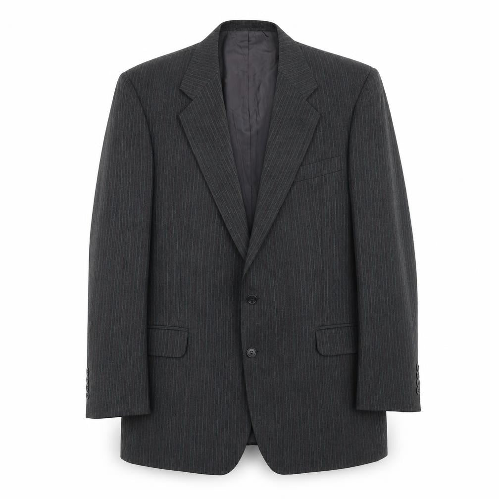 Front view of St Michael men’s grey striped wool jacket suit jacket, size 42, regular