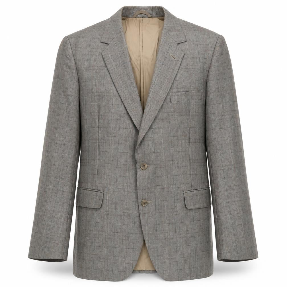 Front view of maenson men’s brown plaid wool jacket blazer, size 40, regular