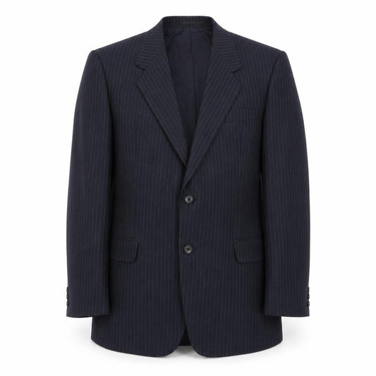 Front view of C&A men’s blue striped polyester jacket suit jacket, size 44, regular