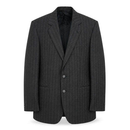 Front view of Periscope men’s grey striped polyester jacket suit jacket, size 40, regular