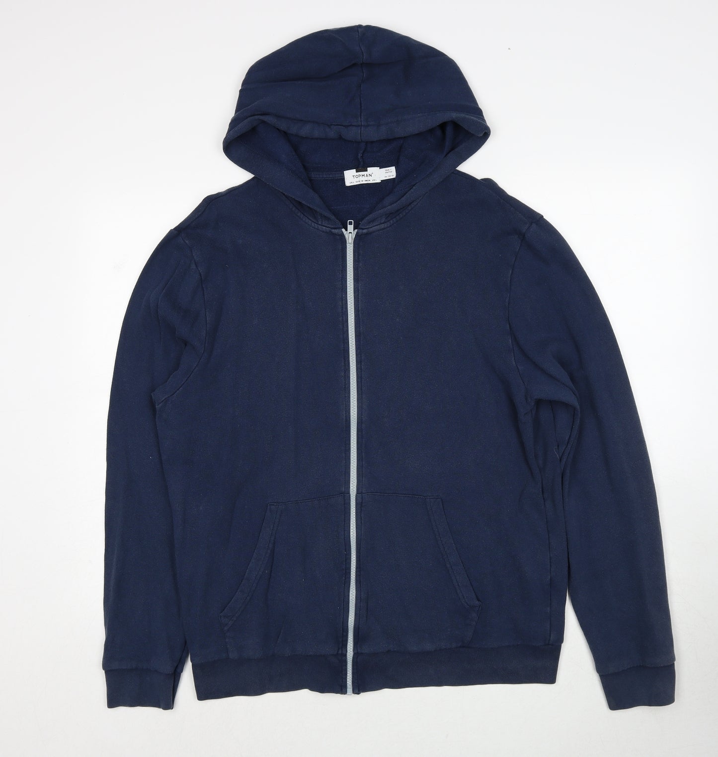 Topman Mens Blue Cotton Full Zip Hoodie Size L