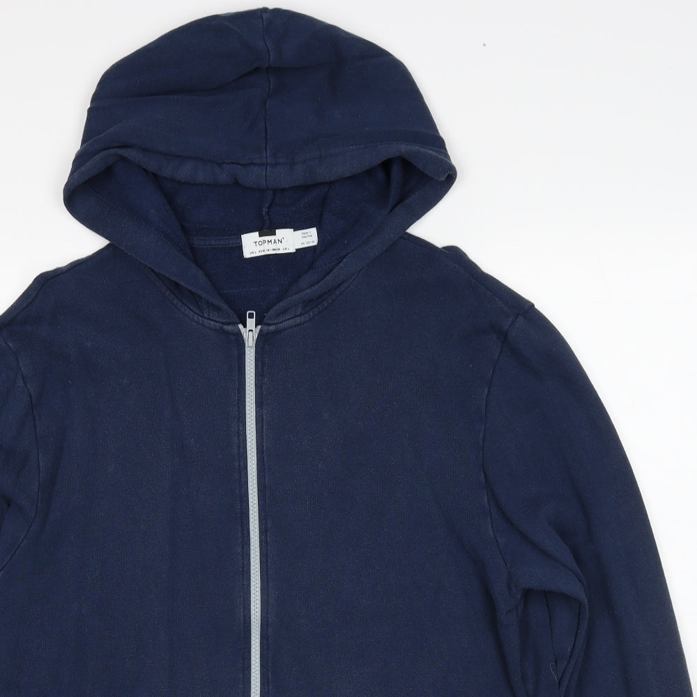 Topman Mens Blue Cotton Full Zip Hoodie Size L