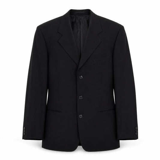 Front view of Copperstone men’s black polyester jacket suit jacket, size 40, regular