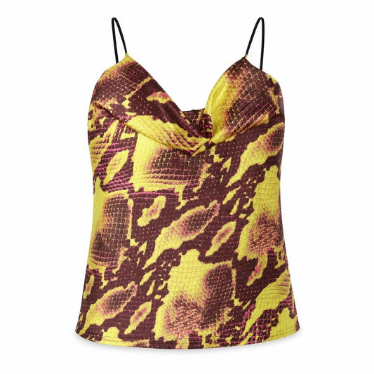 Front view of Boohoo women’s multicoloured geometric polyester basic tank, size UK 6, cowl neck