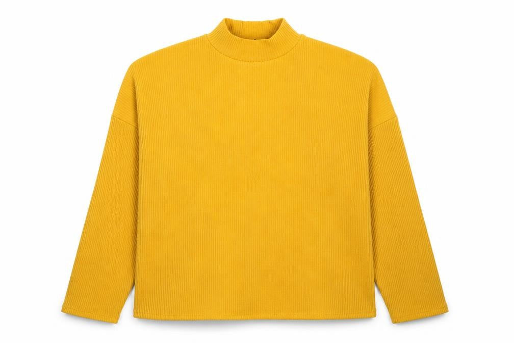 Front view of Divided by H&M women’s yellow mock neck polyester jumper, size S