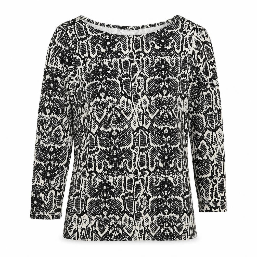 Dorothy Perkins Womens Black Geometric Cotton Basic Blouse Size 10 Round Neck