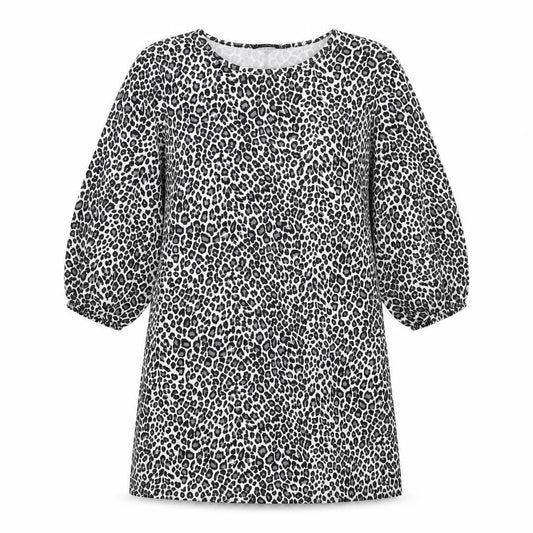 Front view of Boohoo women’s grey animal print polyester a-line, size UK 14, round neck pullover - leopard pattern