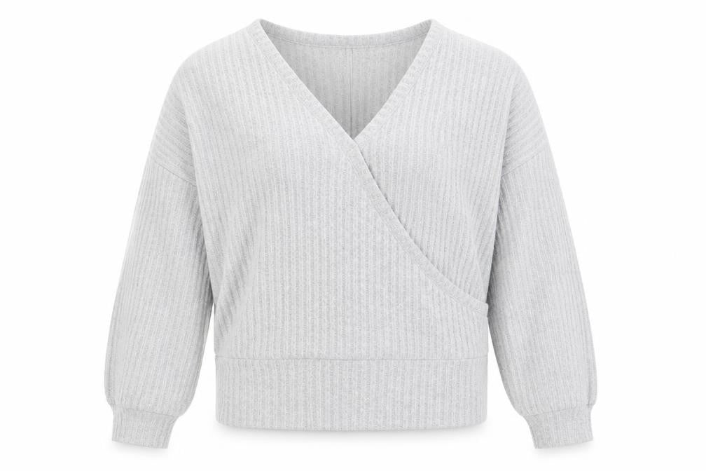 Front view of New Look women’s grey v-neck polyester jumper, size S